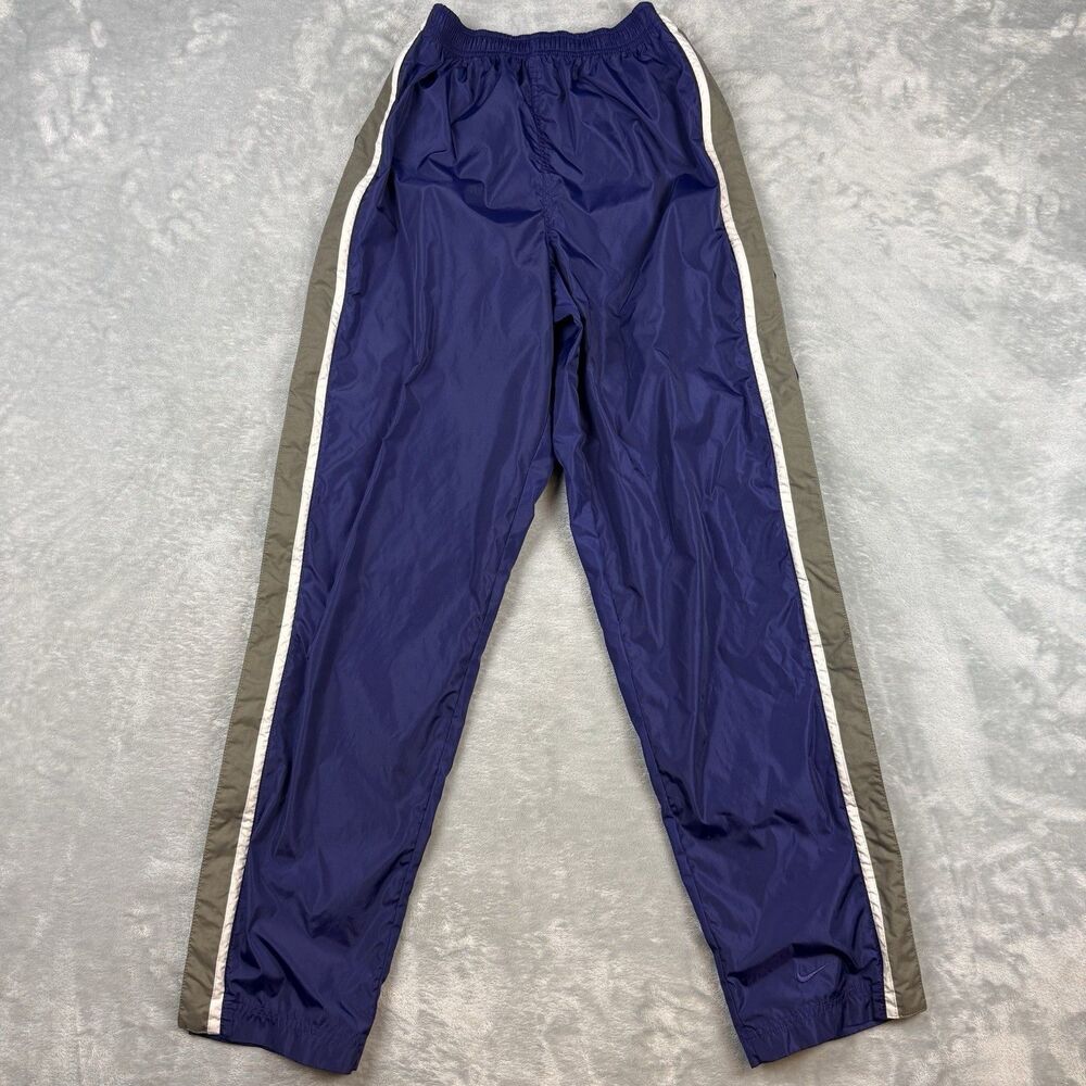 Vintage 90s Nike Nylon Track Pants Purple Gray Side Zip Snap Hem Women’s S